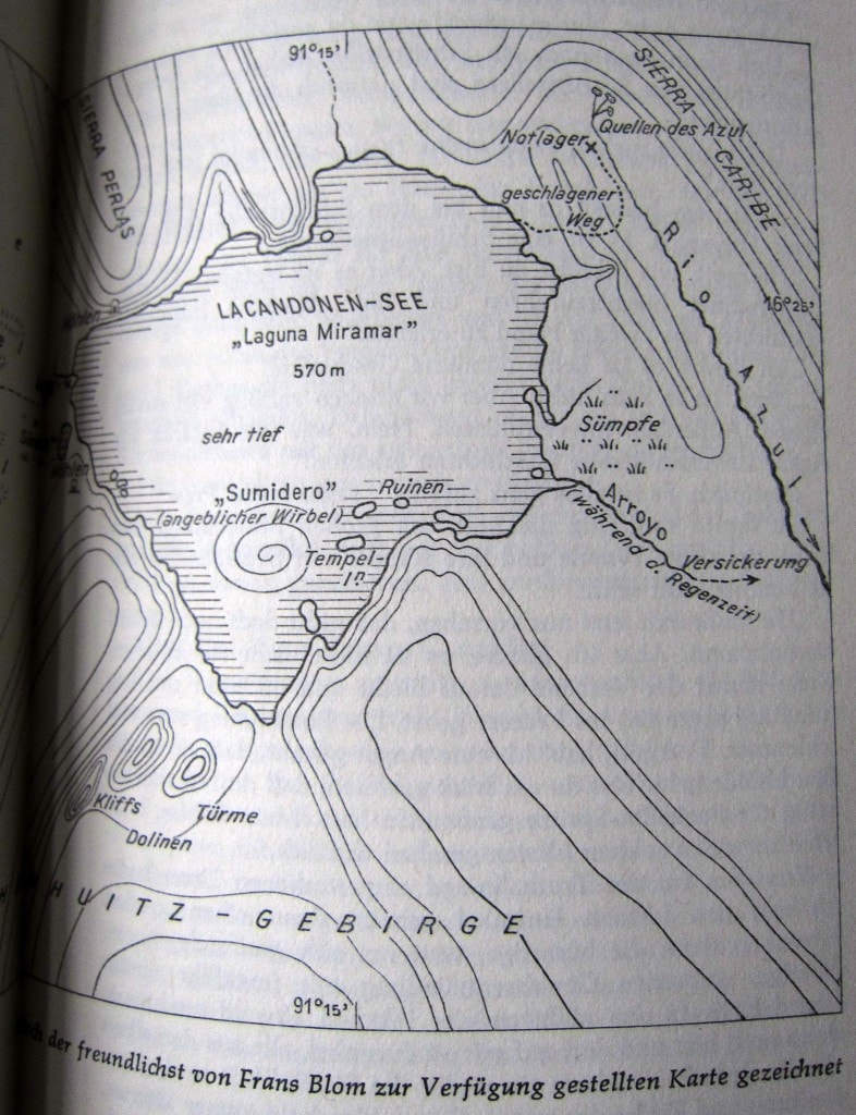 Laguna Miramar - gezeichnet nach einer Karte von Frans Blom - Ins Land der Lacandonen - Herbert Rittlinger